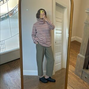 L.L. Bean Women's Cowl Neck Sweater - Pink and Cream Stripes